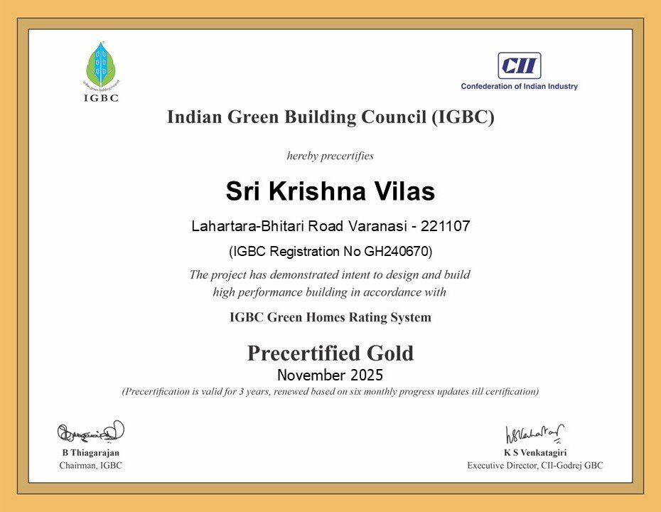 IGBC Gold pre-certification certificate for Sri Krishna Vilas, November 2025