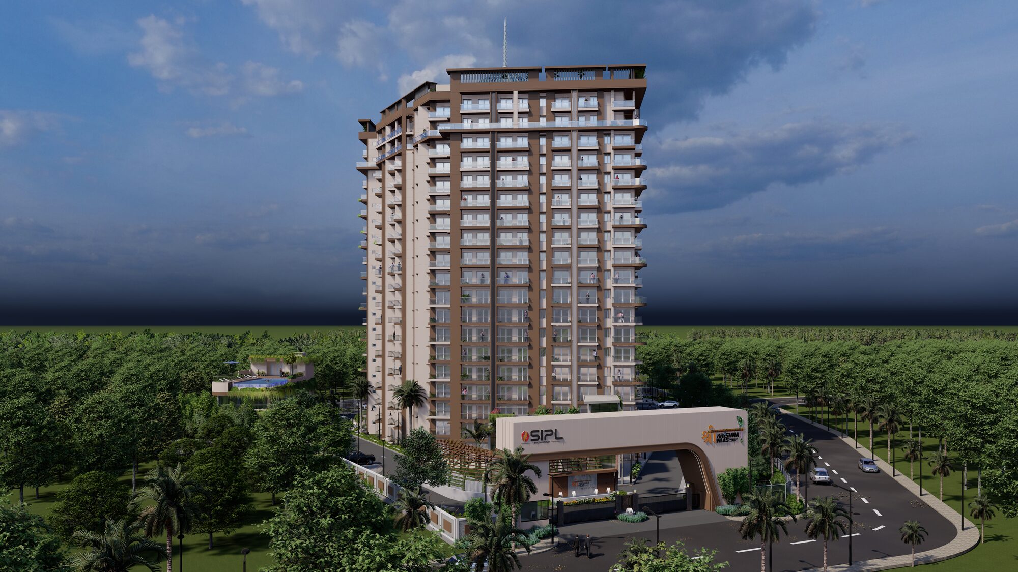 Dusk exterior — Artist's impression of Sri Krishna Vilas, Varanasi