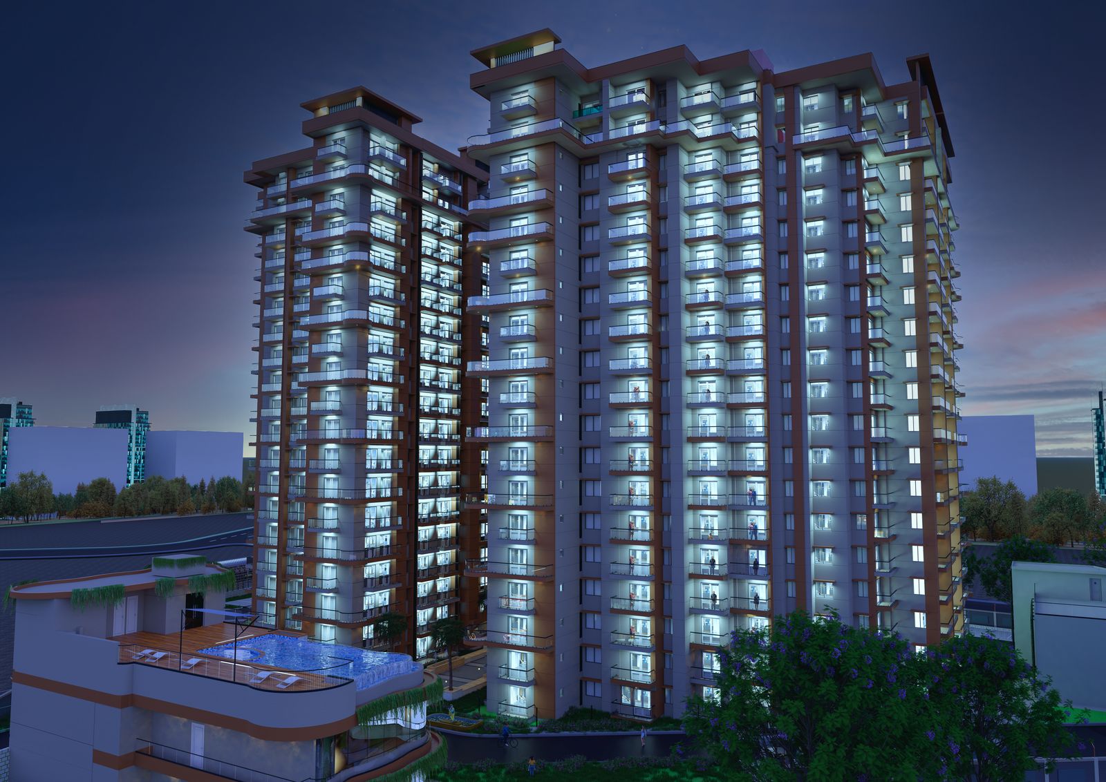 Night view — Artist's impression of Sri Krishna Vilas, Varanasi