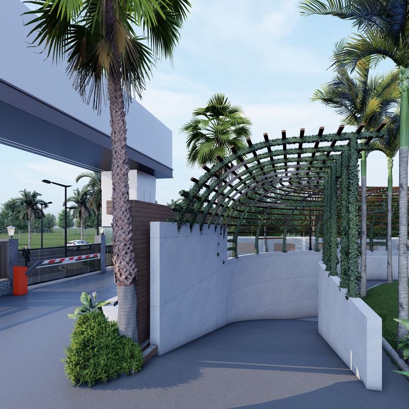 Trellis-covered ramp near the entrance of Sri Krishna Vilas, artist's impression
